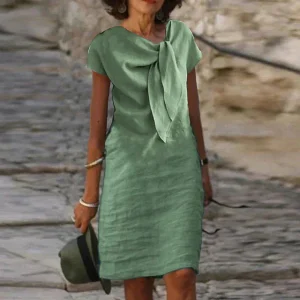Robe en Lin Élégante | Nœud Décoratif | Style Décontracté Chic
