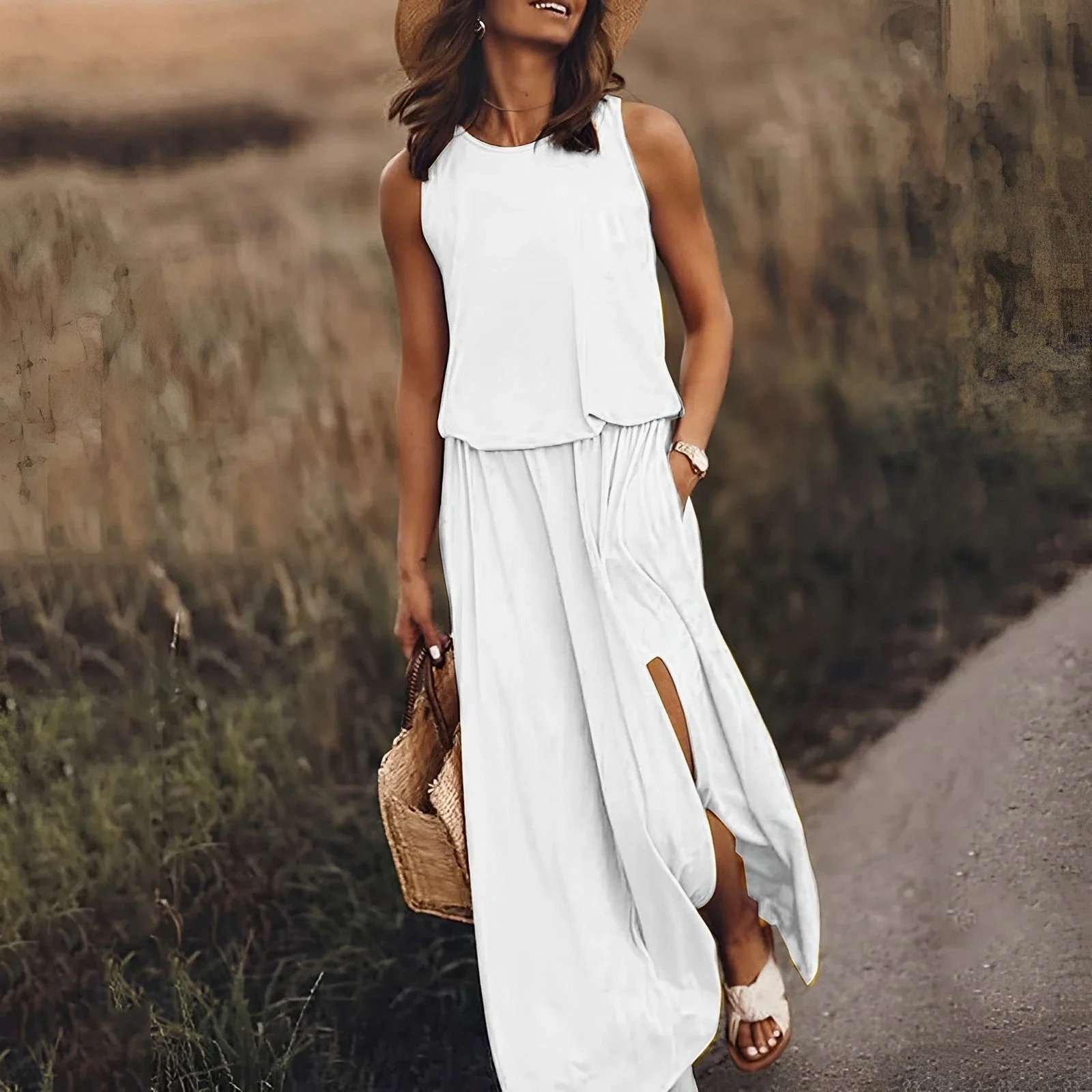 Long Summer Dress | Viscose | Fluid and Slit – Image 4