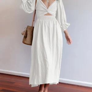 Bohemian Midi Dress | Twisted Detail and Natural Elegance