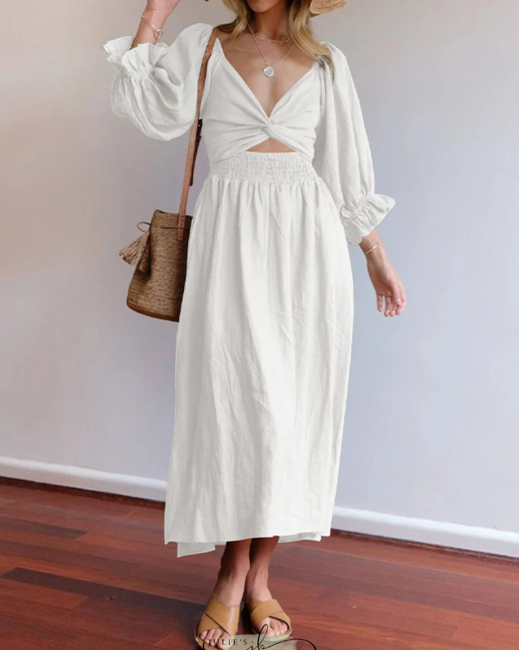 Bohemian Midi Dress | Twisted Detail and Natural Elegance