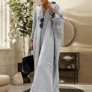 Robe Longue Rayée Femme | Coupe Ample | 100% Coton Naturel