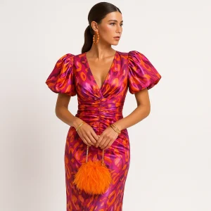 Carol - Robe Imprimée à Manches Bouffantes | Style Audacieux | Vibrante & Chic