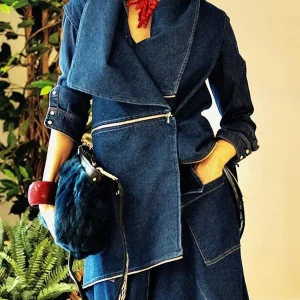 Asymmetrical Denim Set | Architectural Cut & Contrasting Stitching | Original and Structuring