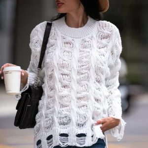 Chunky Knit Sweater | Openwork White | Trendy Casual Look