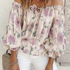 Bare Shoulders Blouse Floral Print | Romanticism and Freshness