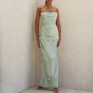 Draped Maxi Dress | Satin Elegance and Sculpted Silhouette