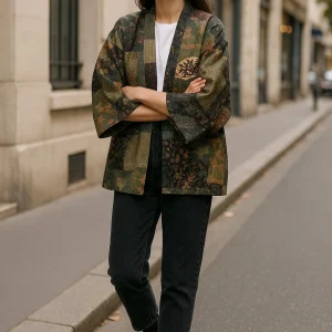 Veste Kimono à Motifs Vintage
