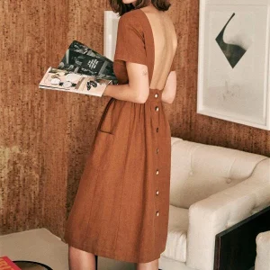 Robe Midi Dos Nu | Lin | Élégante & Structurée