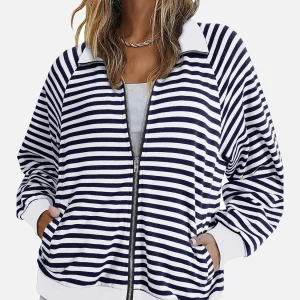 Veste Zippée Rayée | Confortable & Tendance | Manches Longues