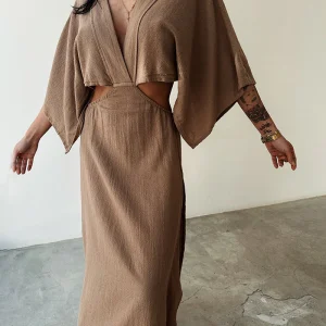 Robe Midi en Lin | Découpe Taille | Élégance Naturelle et Moderne