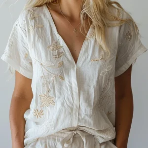 Blouse Brodée Soleil Doux | Légèreté & Charme Naturel