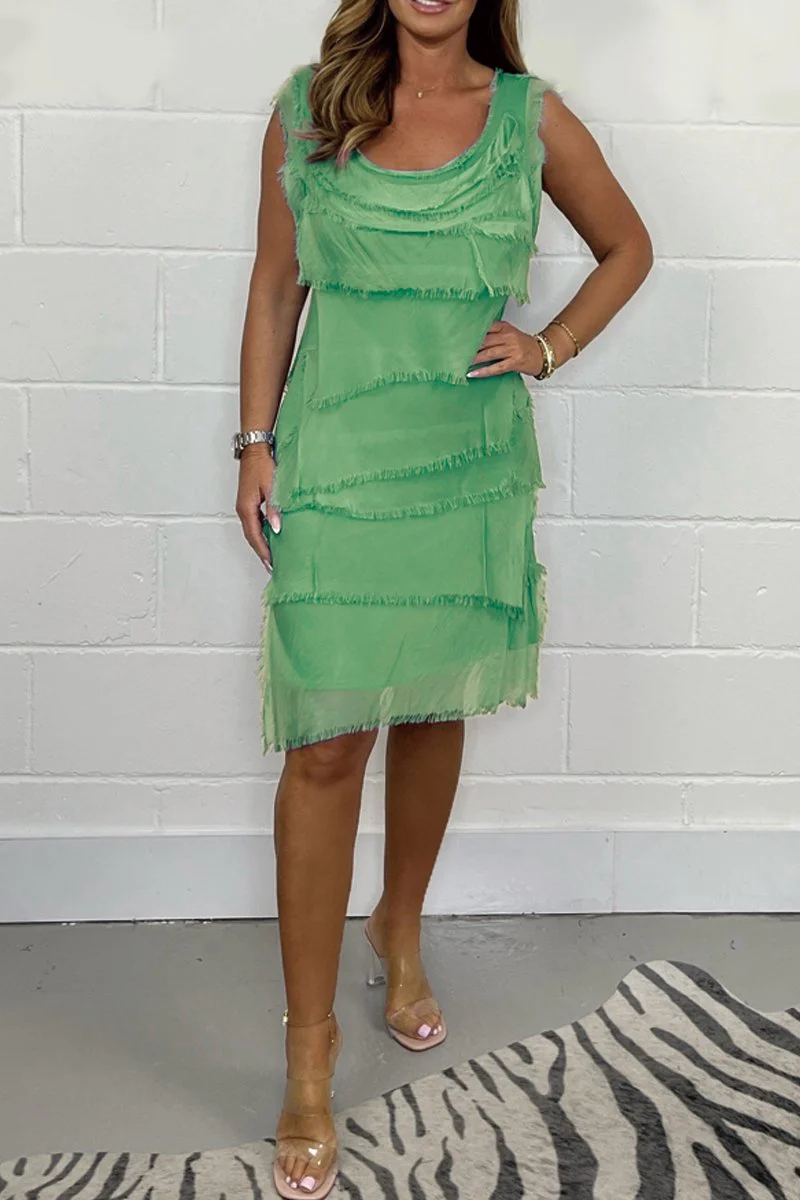 Robe Fluide Citron Vert | Éclat Moderne et Textures Frangées – Image 3