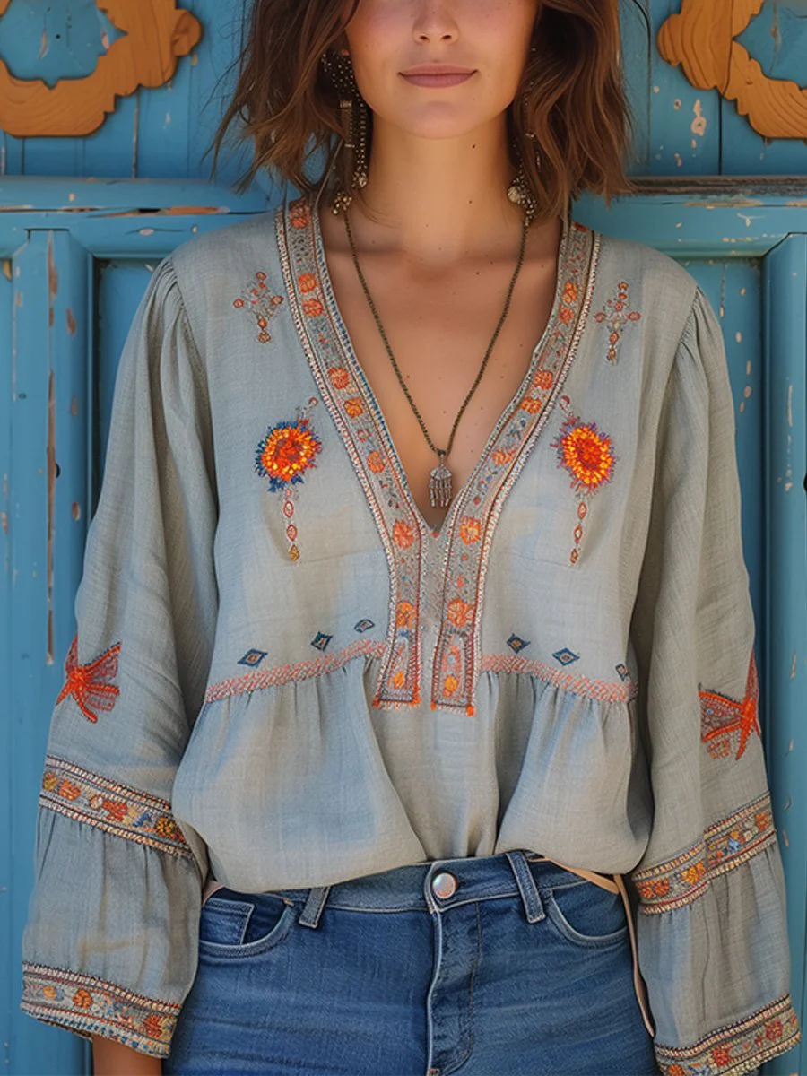 Blouse Bohème Azur | Broderies Authentiques & Esprit Libre