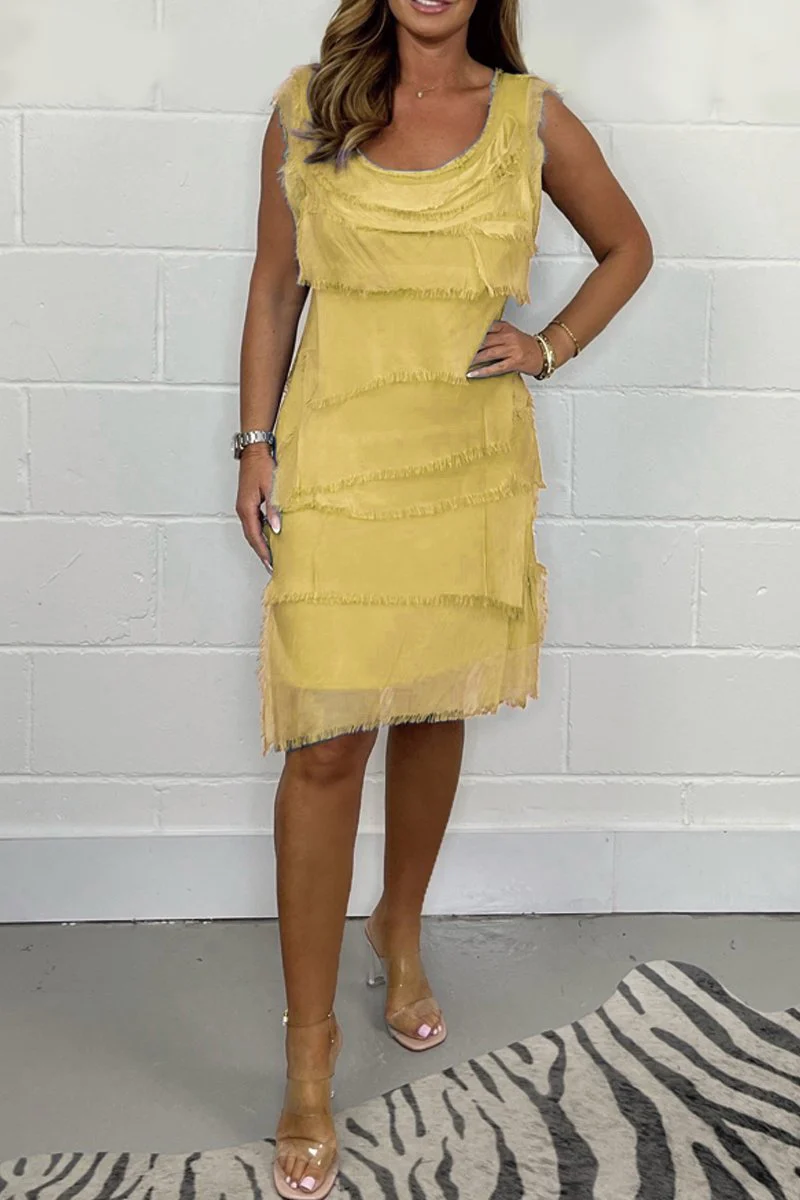 Robe Fluide Citron Vert | Éclat Moderne et Textures Frangées – Image 5