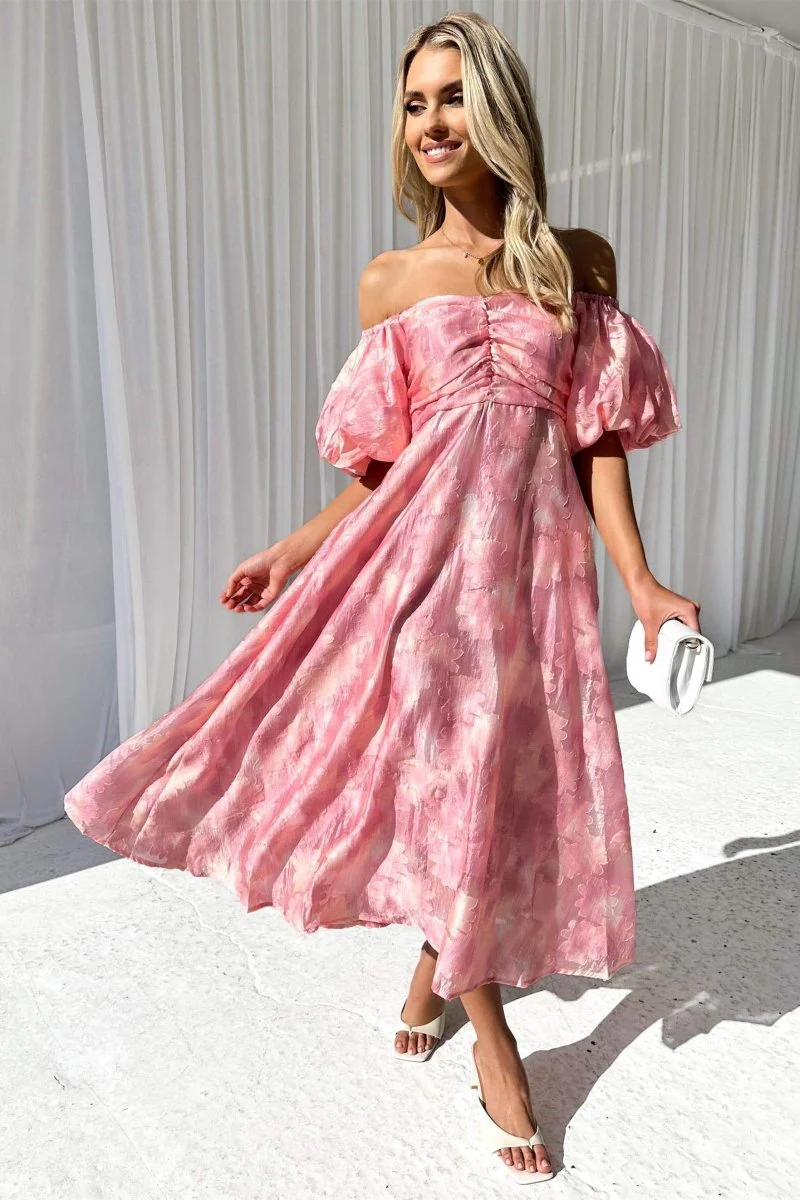 Robe Midi Aquarelle | Rose | Romantique et Fluide – Image 4