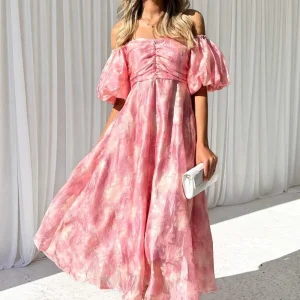 Robe Midi Aquarelle | Rose | Romantique et Fluide