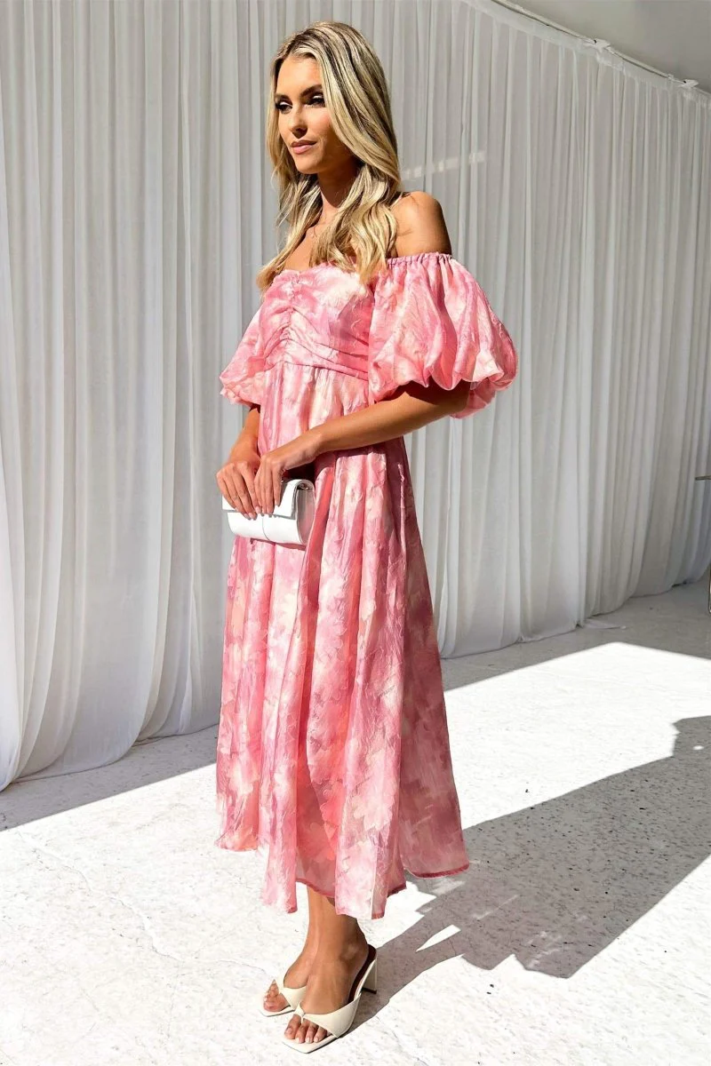 Robe Midi Aquarelle | Rose | Romantique et Fluide – Image 3