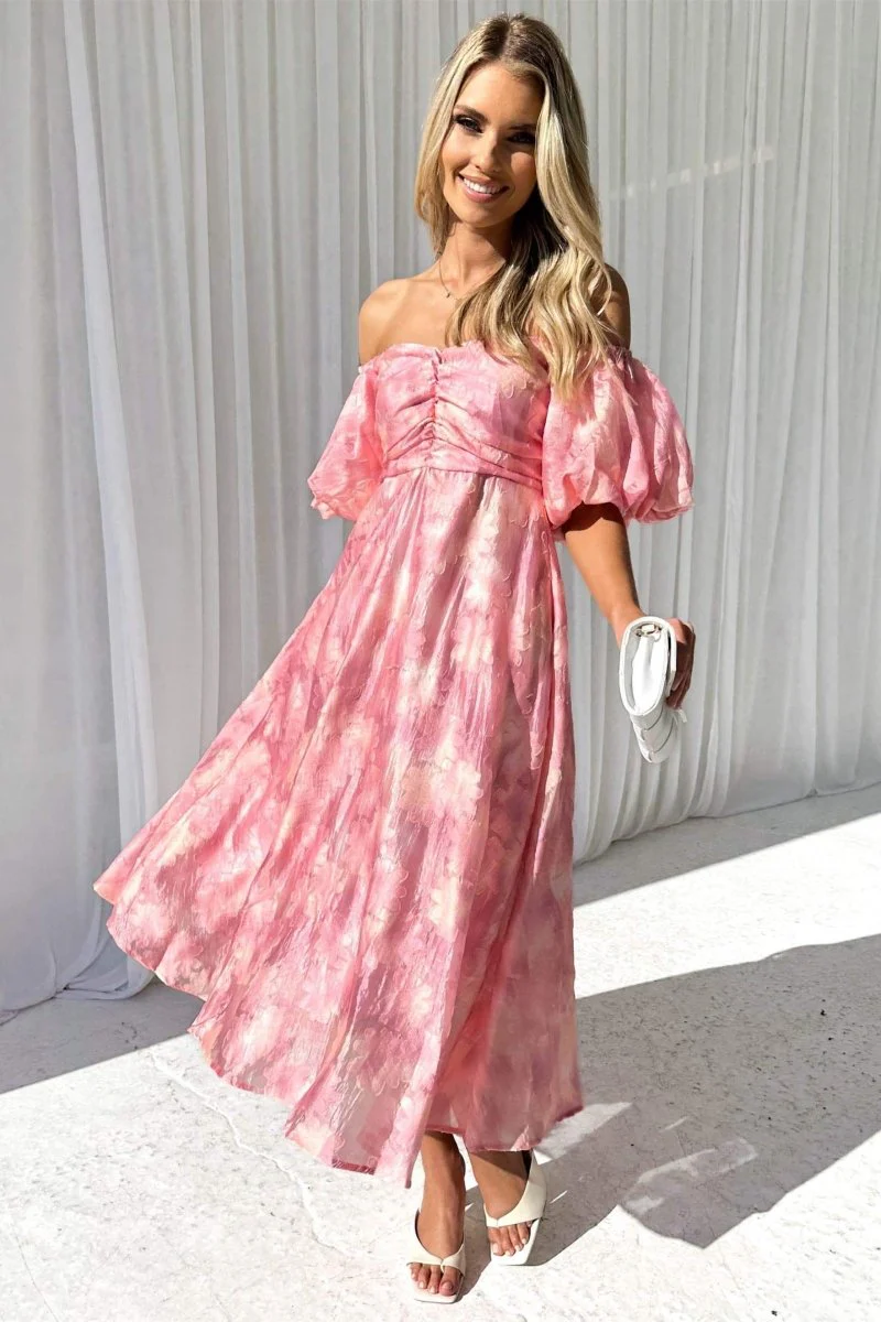 Robe Midi Aquarelle | Rose | Romantique et Fluide – Image 2