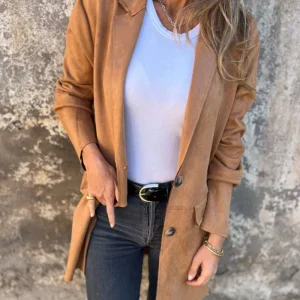Veste Camel Femme | Effet Suédine Douce | Coupe Droite Élégante