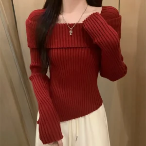 Bare Shoulders Sweater | Cotton | Elegant, Slim and Feminine