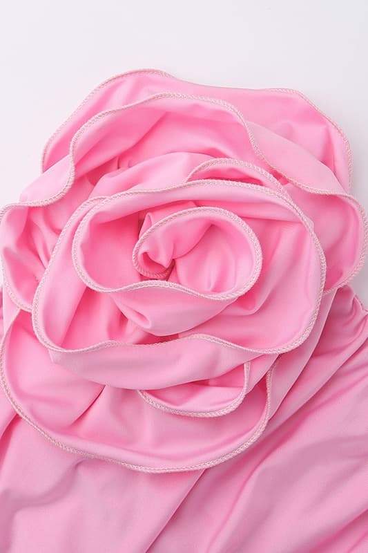 Robe Rose Bustier | Drapée et Ajustée | Fleur en Tissu Élégante – Image 5