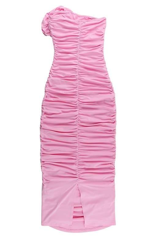 Robe Rose Bustier | Drapée et Ajustée | Fleur en Tissu Élégante – Image 8